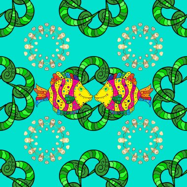 Klasik nakış tropikal deniz, dalga, balıklar, kesintisiz moda deseni. Sorunsuz. Vektör. Nakış deniz yaşamını, deniz kabukları, tropikal balıklar. Moda giysiler, t-shirt tasarım.