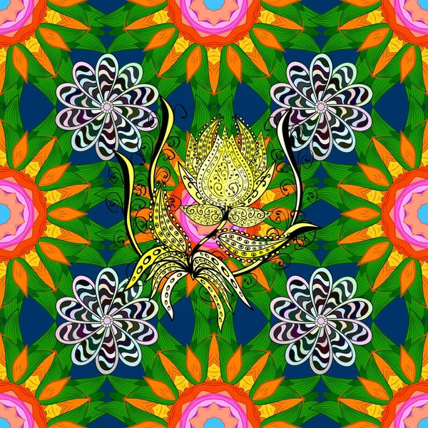 Düğün davetiyesi, kitap kapağı veya el ilanı için. Yeşil, turuncu ve mavi renkler renkli süs mandala, antik Yunan ve İslam süsler dayalı ile.