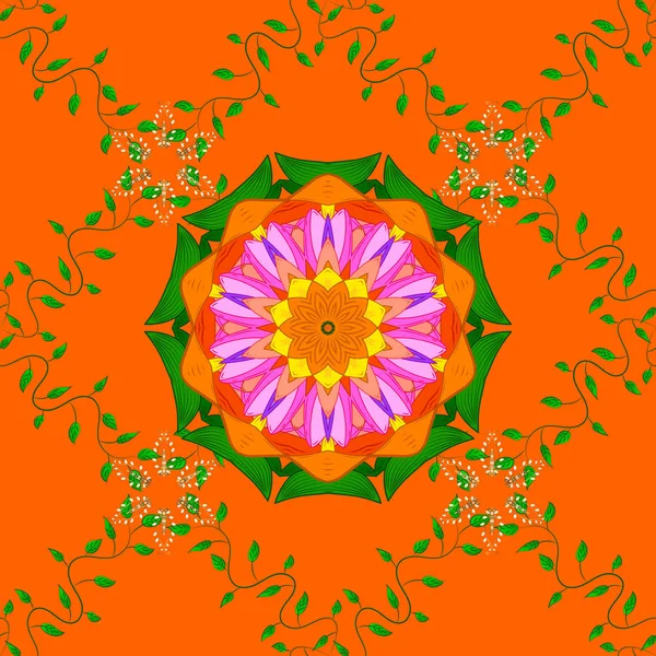 Blume Vektorillustration Orange Grün Und Rosa Farben Nahtloser Dekorativer Hintergrund — Stockvektor