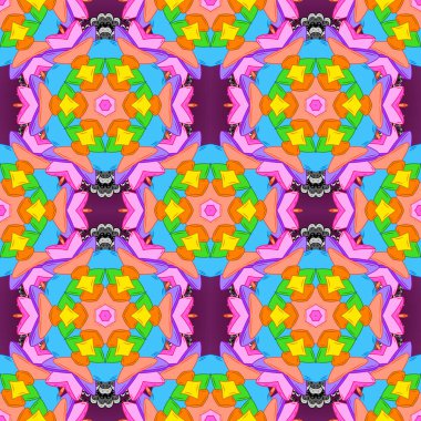 Tasarım. Güzel kumaş deseni. Vektör. Düz öğeleri. Yazdırın. Doodles'ın turuncu, mavi ve pembe renkler.