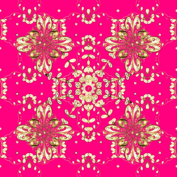 Nahtlose Klassische Vektor Goldmuster Klassischer Vintage Hintergrund Goldmuster Auf Magenta — Stockvektor