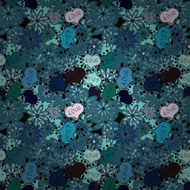 Aşk kartı. Vektör çizim. Aşkımız mutludur. Sevgi ve sıradışı tasarımlar. Dikişsiz desen renkli yaz stil etiketi resimde güzel elemanları ile.