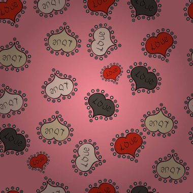 Şirin ve güzel küçük kalplerinde seamless modeli. Vektör çizim. Tasarlanmış kroki kalp seviyor. İpek kağıtları, web tasarımı için yazdırma yapmak için. Farklı öğeler ile tasarım seviyorum.