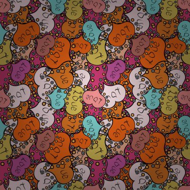 Aşkımız mutludur. Dikişsiz desen renkli yaz stil etiketi resimde güzel elemanları ile. Aşk kartı. Sevgi ve sıradışı tasarımlar. Vektör çizim.