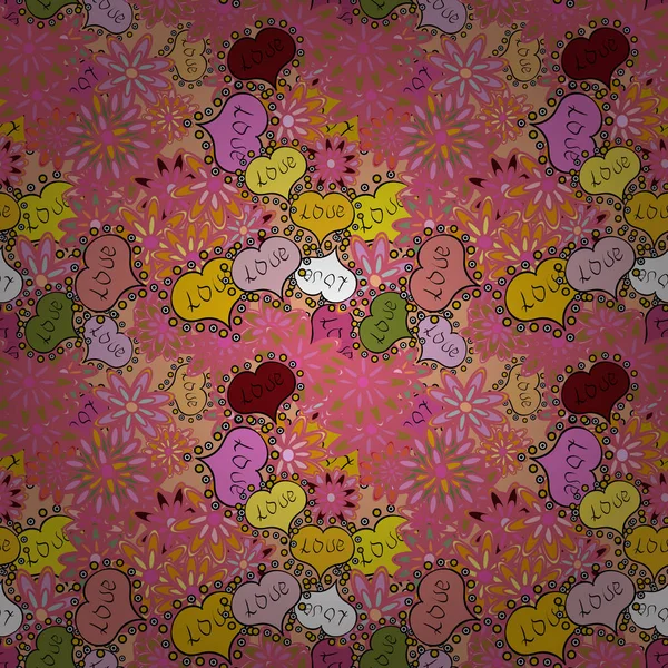 粉红色 黄色和中性向量插图 无缝的爱织品样式为背景 — 图库矢量图片