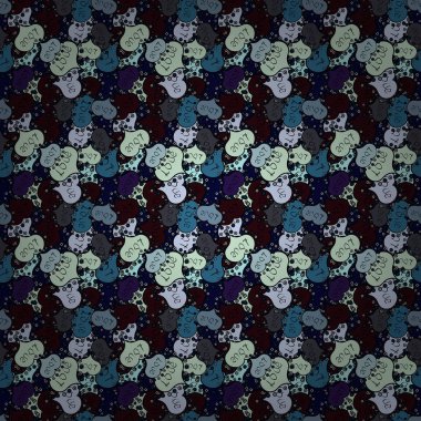 Kaydırma, kapağı, arka plan, yüzey baskı için şablon. Vektör çizim. Elle çizilmiş resimler siyah, tarafsız ve mavi renkler ile sonsuz arka plan. Kalpleri ile sorunsuz raster aşk kalıbı.