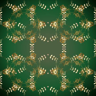 Geleneksel şark süsleme. Klasik vektör altın Dikişsiz desen. Klasik vintage arka plan. Yeşil, mavi ve kahverengi renkleri altın elemanları ile altın desen.