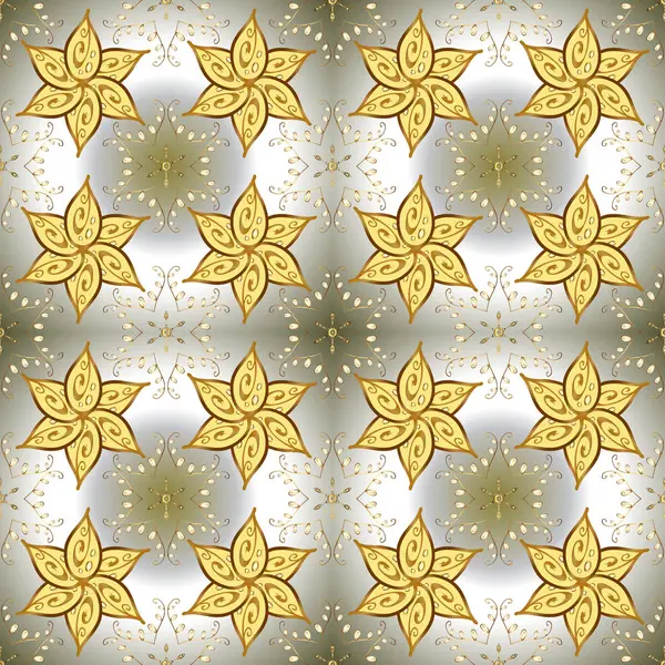 ベクトルの図 黄金の要素と 中立的なグレーと黄色の色を黄金 Ornamenta パターン Ornamenta ダマスク クラシック黄金パターン 繰り返しのある要素とベクトルの抽象的な背景 — ストックベクタ