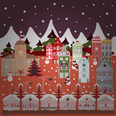 Mutlu yeni yıl şirketten ile kahverengi, turuncu ve beyaz kağıt sanatı hills renkler. Kağıt Sanat oyma. Vektör çizim.