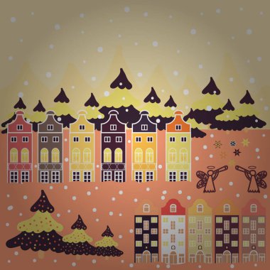 Bej rengi, turuncu ve sarı renkler hayal et. Yazdırılabilir ve kağıt, duvar kağıdı, tekstil, kumaş sarma olarak kullanılan, etc. Vektör çizim. Vektör ve vahşi orman hayat ile mountans ile.