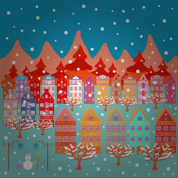 Pequeña Casa Paisaje Lindo Vector Imágenes Colores Azul Naranja Rojo — Vector de stock