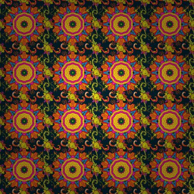 Çanta tasarımı. Mavi, sarı ve turuncu renkler renkli soyut desen ile çizilmiş vektör mandala.