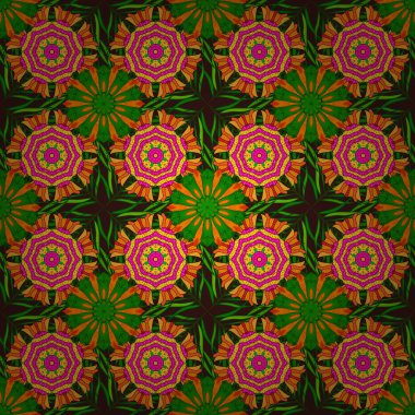 Etnik Mandala süs vektör. Hint çiçek desenli madalyon afiş. Kına dövme stil yeşil, sarı, turuncu renkler. Tekstil, tebrik kartı, boyama kitabı, telefon durumda yazdırma için kullanılabilir.