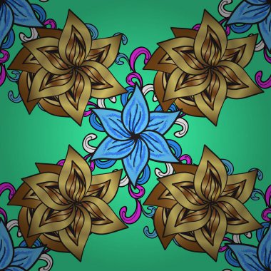 Mandala boyama kitabı için yetişkin vektör çizim çiçek. Dantel seamless modeli. Anti-stres için yetişkin renklendirme. Yeşil, gri ve mavi renkler. Zentangle tarzı.