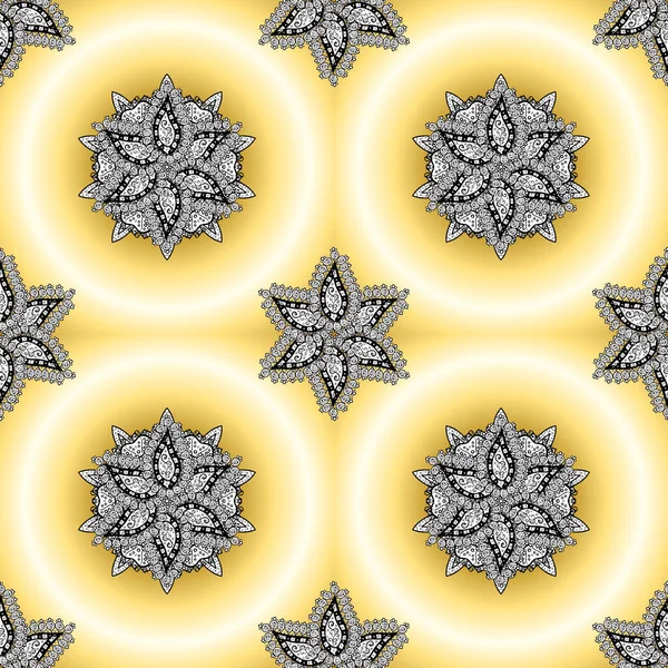 Patrón Mandala Árabe Colores Amarillo Beige Blanco Vintage Ornamento Decorativo — Vector de stock