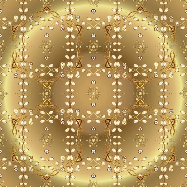 Золотой Дамаск Абстрактный Цветочный Орнаментальный Узор Бежевых Нейтральных Коричневых Цветах — стоковый вектор