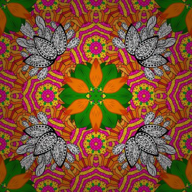 Vektör vintage desen. Mandala bir sarı, turuncu ve beyaz renkler renkli. Davetiye.