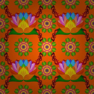 Elle çizilmiş bir turuncu, yeşil ve sarı renkler soyut desen renkli vektör mandala.