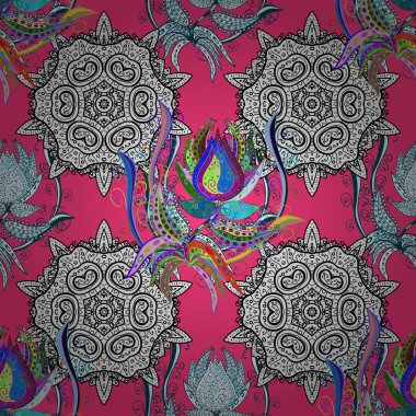 1950'lerde 1960'larda motifler. Retro tekstil tasarım koleksiyonu. İpek eşarp çiçek açan çiçekler ile. Elle çizilmiş çiçek elemanları ile soyut sorunsuz vektör desen. Pembe, beyaz ve pembe siyah, beyaz ve siyah.