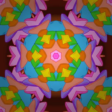 Renkli desen. Vektör çizim. Turuncu, pembe ve mavi renk arka plan üzerinde soyut karalamalar ile Dikişsiz düz tasarım.