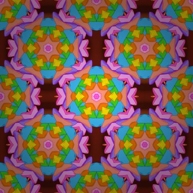 Dikişsiz güzel kumaş desen. Doodles'ın turuncu, mavi ve pembe renkler. Vektör.