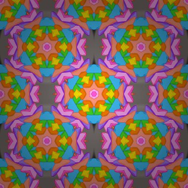 Moda kumaş deseni. Vektör. Doodles'ın turuncu, mavi ve pembe renkler. Dikişsiz desen baskı.