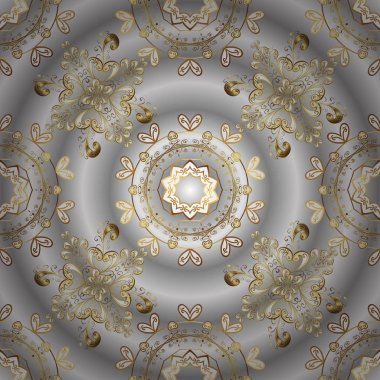 Roma'ya şark süsleme Barok tarzında. Vektör şark süsleme. Geleneksel klasik altın desen. Altın altın öğeleri gri, tarafsız ve beyaz renklerle desen.