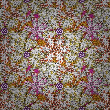 Vektör çizim. Bahar Tema Dikişsiz desen arka plan rengi. Güzel kumaş deseni. Asya Tekstil tarzında. Düz çiçek öğeleri tasarım. Sorunsuz çiçek deseni.