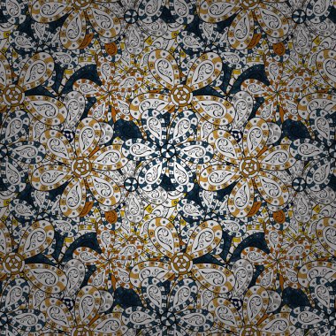 Beyaz, siyah ve mavi renkler. Yaz çiçek açan tema. Vintage çiçekler. Suluboya taklit vektör çizim. El çekilmiş soyut süslü öğeler.