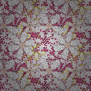 Halk tarzı. Modern çiçek arka plan. Şık moda için şablon yazdırır. İnanılmaz sorunsuz çiçek desenli parlak renkli çiçek ve yaprak beyaz, siyah ve nötr renkler ile.