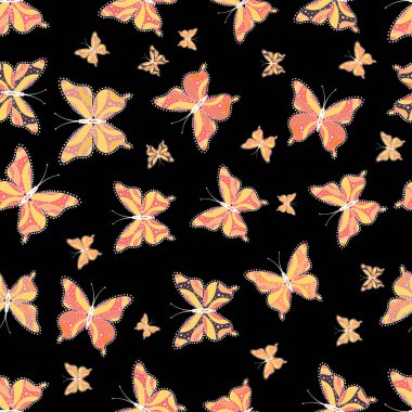 Arka plan. Basit tarzda. Vektör çizim. Soyut şirin kelebek siyah, sarı ve pembe renkler.