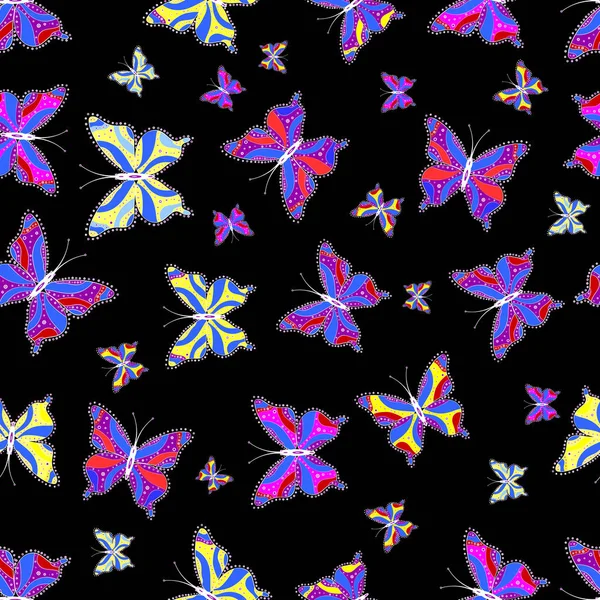 Vintage Stil Nahtloses Muster Handgezeichneter Schmetterlinge Mit Aquarellfarbener Textur Vektorillustration — Stockvektor