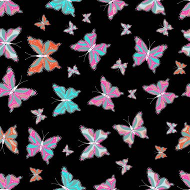 El Siyah, mavi ve pembe bir arka plan üzerinde çizim. Sorunsuz colorfil desen. Tekrarlanan karalamalar. Mistik, semboller.