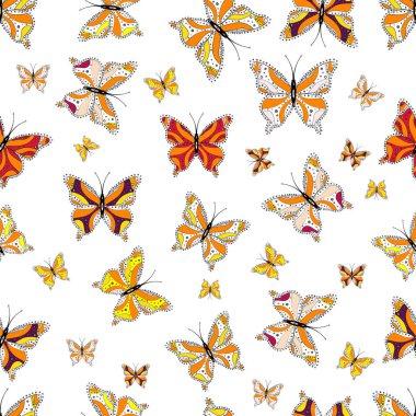 Erkekler, kızlar, giyim, kroki için soyut seamless modeli. Vektör çizim. Kelebekler ile Seamless modeli. Kroki, doodle, karalama. Sonsuz.