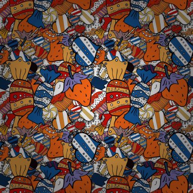 Turuncu, siyah ve beyaz gıda afiş tasarımı için. Kekler sorunsuz. Kağıt ambalaj. Vektör çizim.