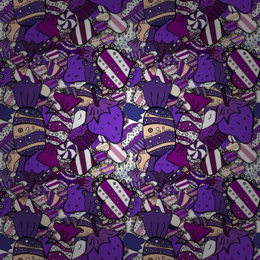 Elle çizilmiş cupcakes. Doodle kek krem ile. Mor, beyaz ve siyah şirin Doğum izi. Vektör çizim. Vektör cupcake çizim.