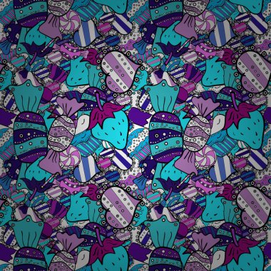 Kağıt ambalaj. Siyah, mavi ve beyaz gıda afiş tasarımı için. Vektör çizim. Sorunsuz kekler.