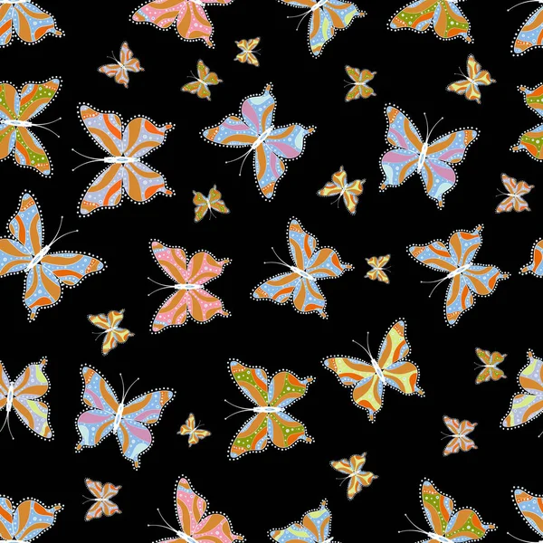 Illustration Auf Schwarzem Orangefarbenem Und Blauem Hintergrund Vektor Nahtlos Schmetterlingsmuster — Stockvektor