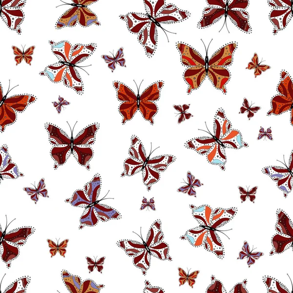Seamless Background Colorful Butterflies White Red Black Colors Perfect Textile — Stock Vector