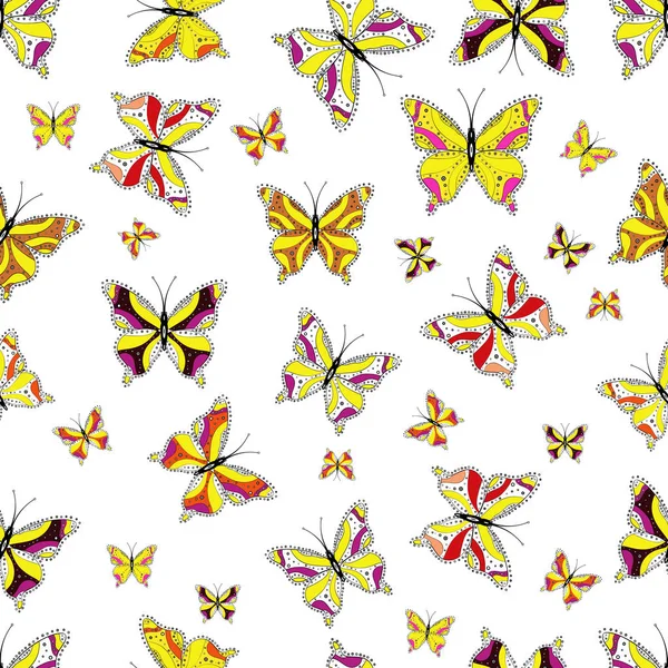 Patrón Tropical Sin Costuras Con Mariposas Exóticas Vector Ilustración Colores — Vector de stock