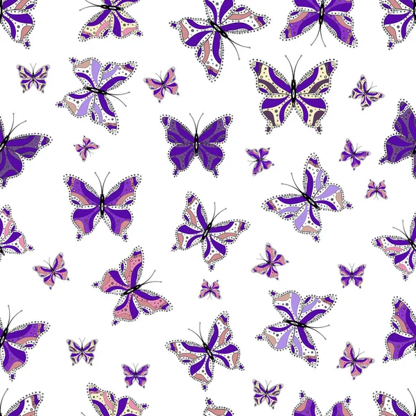 Seamless Cute Butterfly White Violet Black Vector Pattern Decor Clothing — Stock Vector