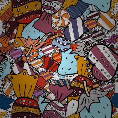 Kek Dikişsiz desen koleksiyonu. Beyaz, tarafsız ve siyah. Güzel modern kek, çikolatalı kek gibi farklı türde. Vektör çizim.