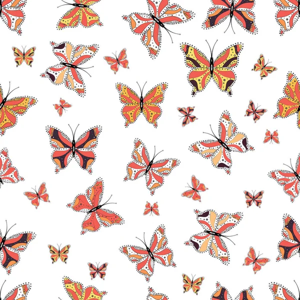 화이트 핑크와 색상에서 사진입니다 원활한 배경입니다 다채로운 귀여운 나비입니다 일러스트입니다 — 스톡 벡터