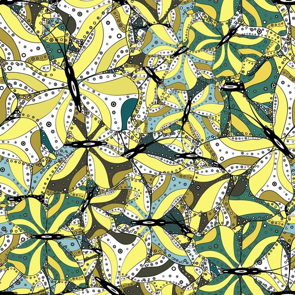 Patrón Tropical Sin Costuras Con Mariposas Exóticas Ilustración Colores Amarillo — Vector de stock