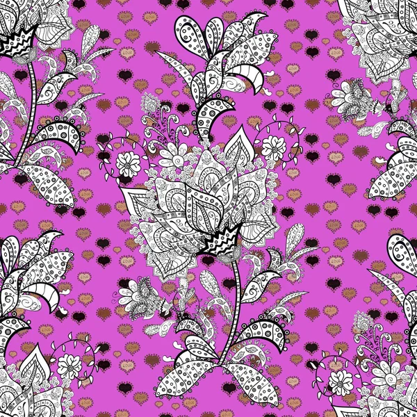 Naadloze Schets Mooie Achtergrond Doodles Wit Zwart Violet Kleuren Abstracte — Stockvector