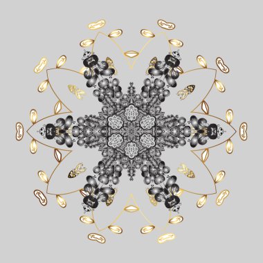 Yeni yıl kar tanesi. Düz kar karalama ikonları, yılbaşı afişi için kar taneleri silueti, kartlar. Güzel soyut kar taneleri altın rengi vektör tasarımı.