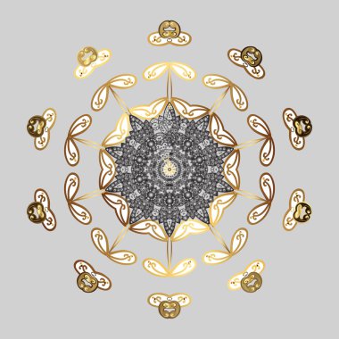 Vektör çizimi. Noel ve yeni yıl moda baskıları için tatil tasarımı. Altın kar taneleri. Kar tanelerinin soyut arkaplanlı Noel deseni.