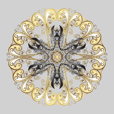 Stilize Noel. Vektör çizim. Bir altın renkleri üzerinde kar taneleri.