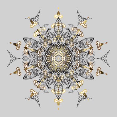 Kar tanesi vektör arkaplanı. Kış, altın yılbaşı, kar, düz kristal element. Xmas Frost kar taneleri izole edilmiş siluet sembolü. Meteoroloji buz koleksiyonu. Vektör illüstrasyonu.