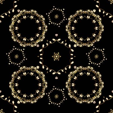 Doğum günü, davet veya afiş için tebrik kartı için iyi. Dikişsiz Ortaçağ çiçek Kraliyet desen. Altın kahverengi, beyaz ve siyah renkler. Dekoratif simetri arabesk. Vektör çizim.